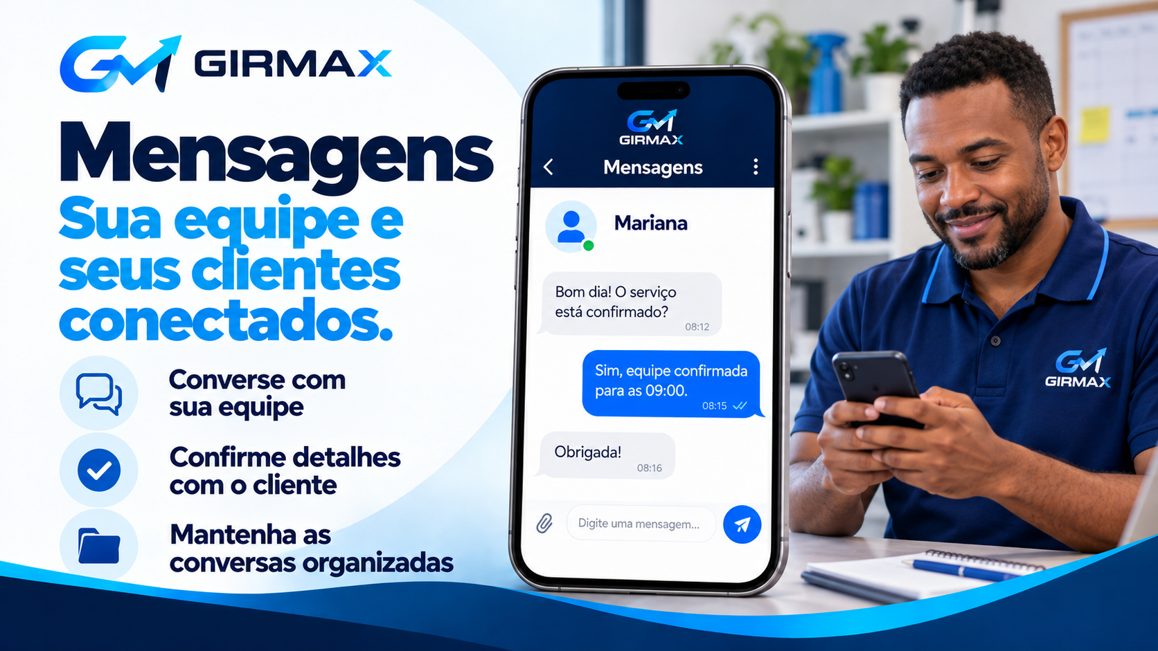 Mensagens — equipe e clientes conectados