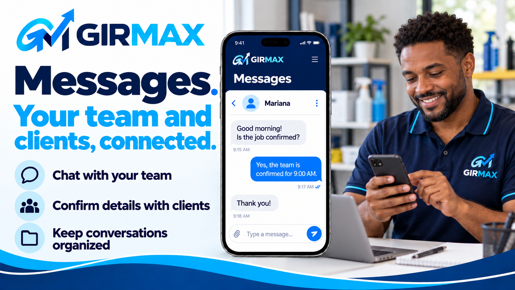 Messages — team and clients connected